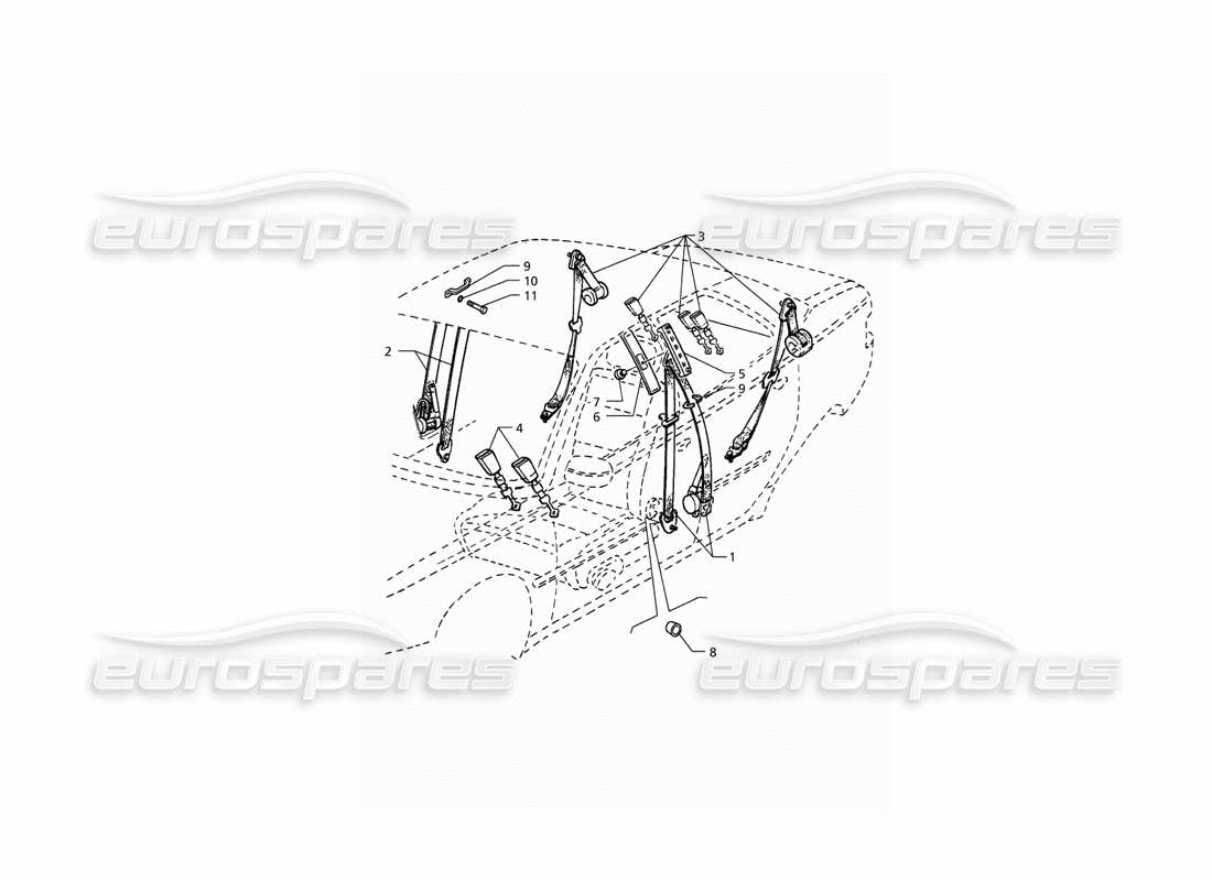 maserati qtp. 3.2 v8 (1999) diagrama de piezas de cinturones de seguridad