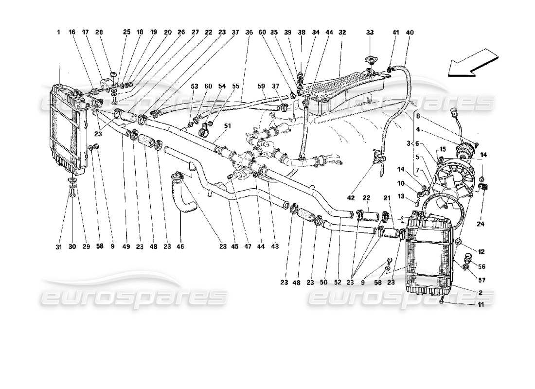 ferrari 512 tr diagrama de piezas del sistema de refrigeración