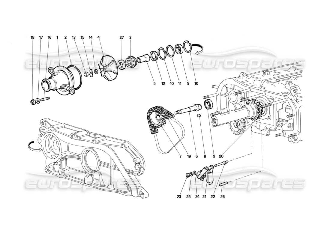 ferrari testarossa (1990) bomba de agua diagrama de piezas