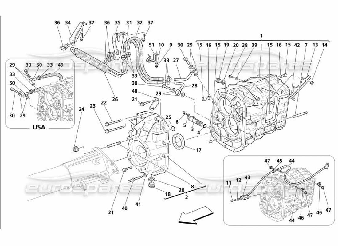 maserati 4200 gransport (2005) caja de cambios - cubierta - diagrama de piezas del radiador de aceite de la caja de cambios