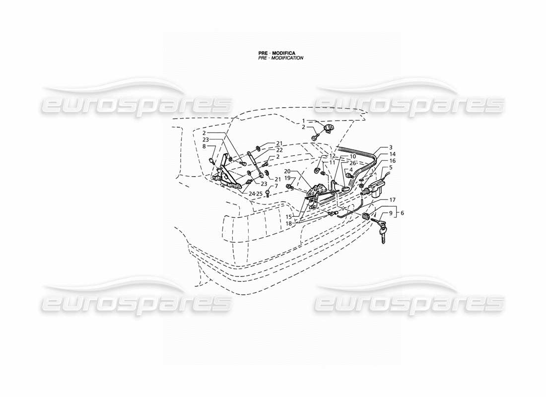maserati qtp. 3.2 v8 (1999) tapa del maletero: bisagras, diagrama de piezas de liberación de la tapa del maletero (premodificación)