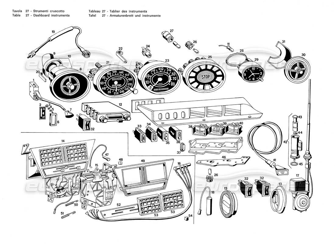 maserati merak 3.0 instrumentos del tablero diagrama de piezas