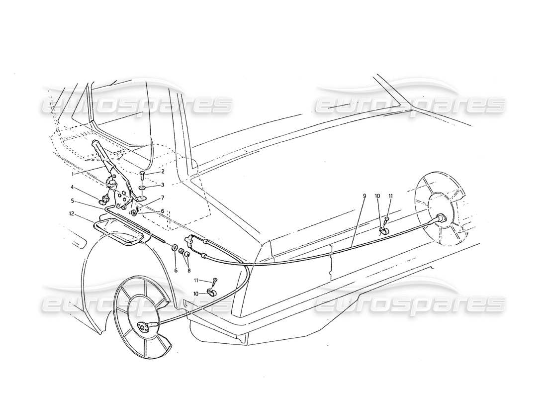 maserati biturbo 2.5 (1984) diagrama de piezas del control del freno de mano