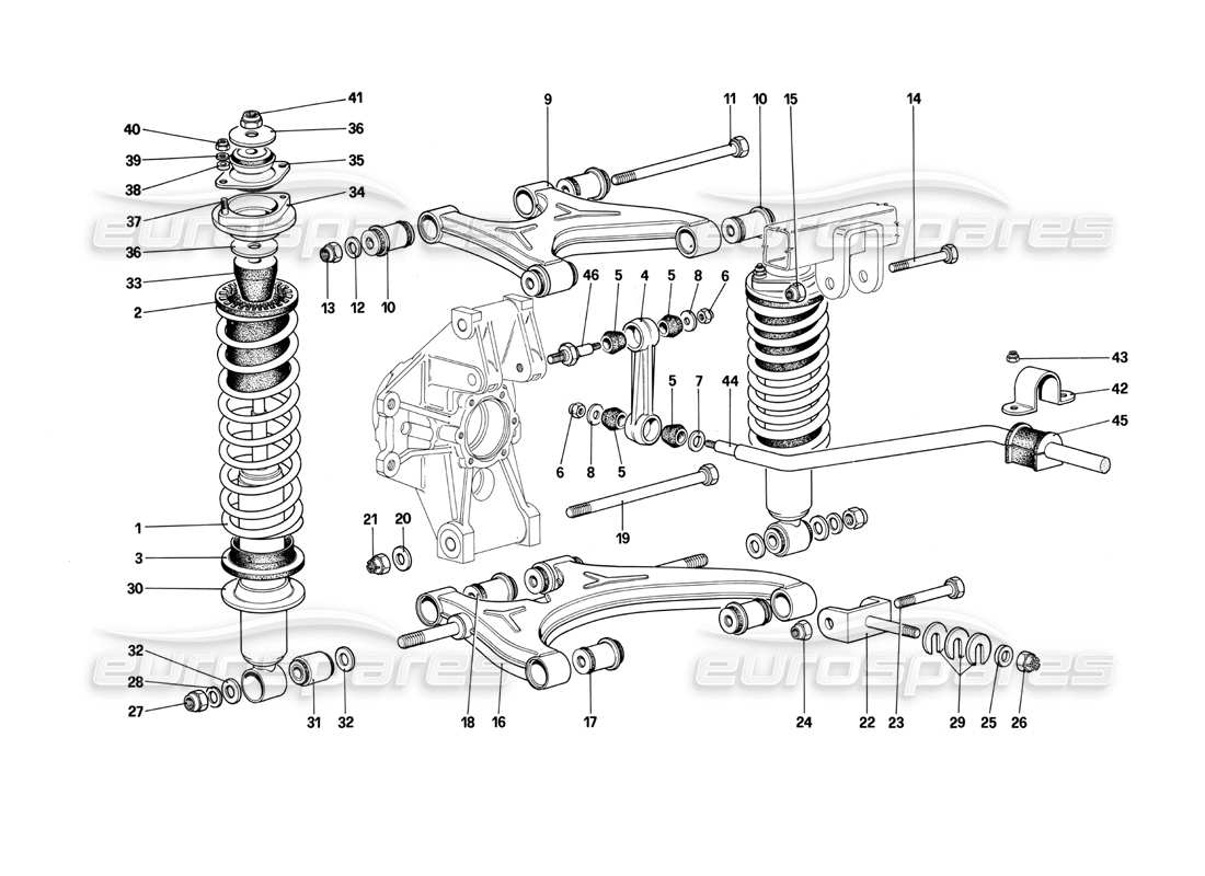 ferrari testarossa (1990) suspensión trasera: brazos transversales y amortiguadores (a partir del número de automóvil 75997) diagrama de piezas