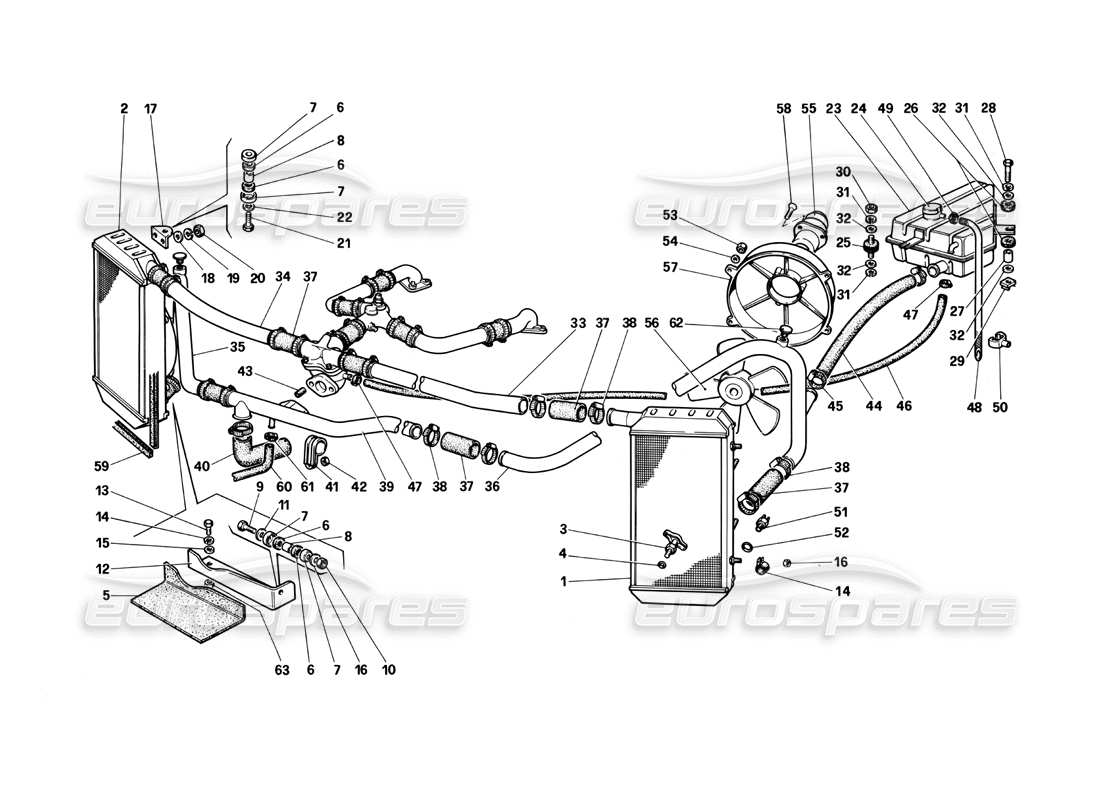 ferrari testarossa (1990) sistema de refrigeración diagrama de piezas