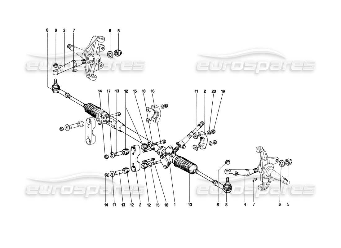 ferrari 512 bbi diagrama de piezas de caja de dirección y varillaje