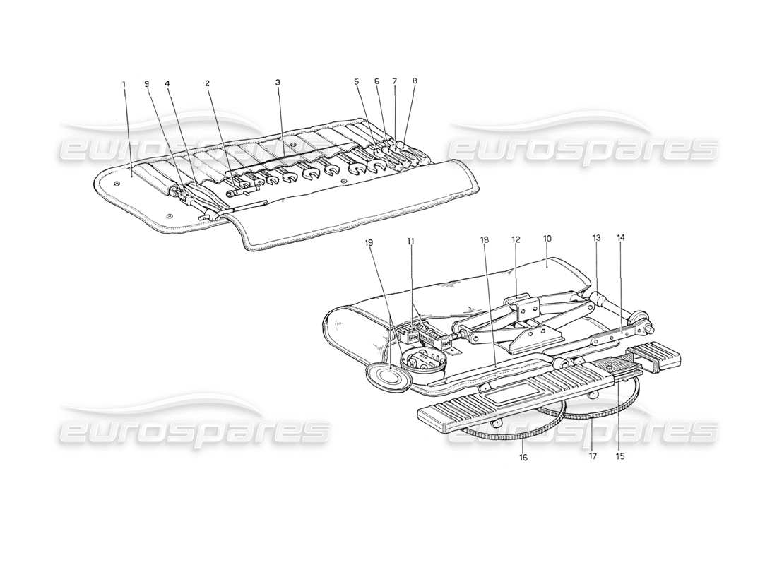 ferrari 208 gt4 dino (1975) kit de herramientas diagrama de piezas