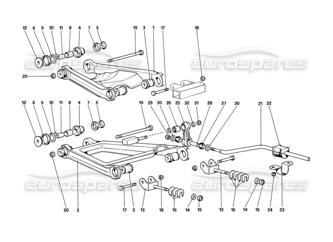 ferrari 328 (1988) suspensión trasera - diagrama de piezas de horquillas (hasta el n.º de automóvil 76625)
