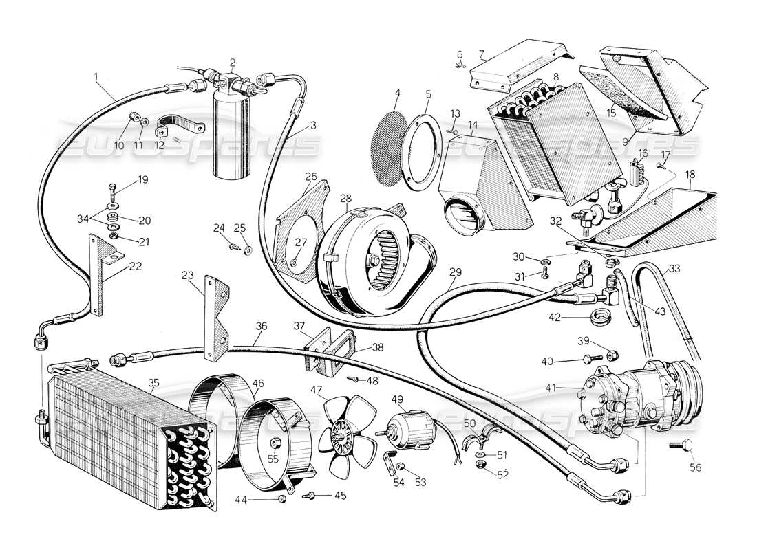 lamborghini countach 5000 qvi (1989) diagrama de piezas de aire acondicionado