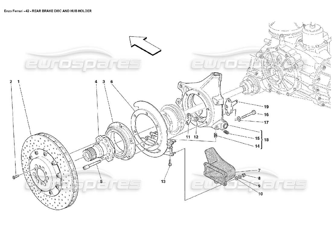 ferrari enzo disco de freno trasero y soporte de buje diagrama de piezas