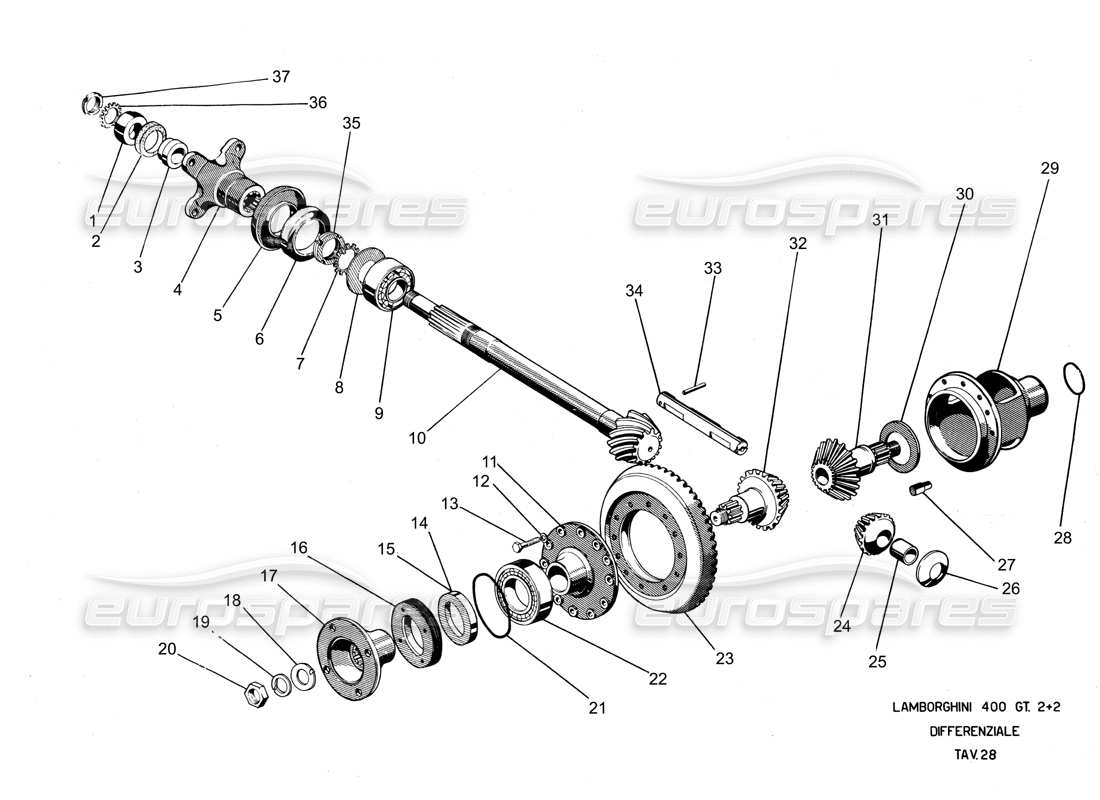 lamborghini 400 gt diagrama de piezas de piñón y rueda de corona del diferencial