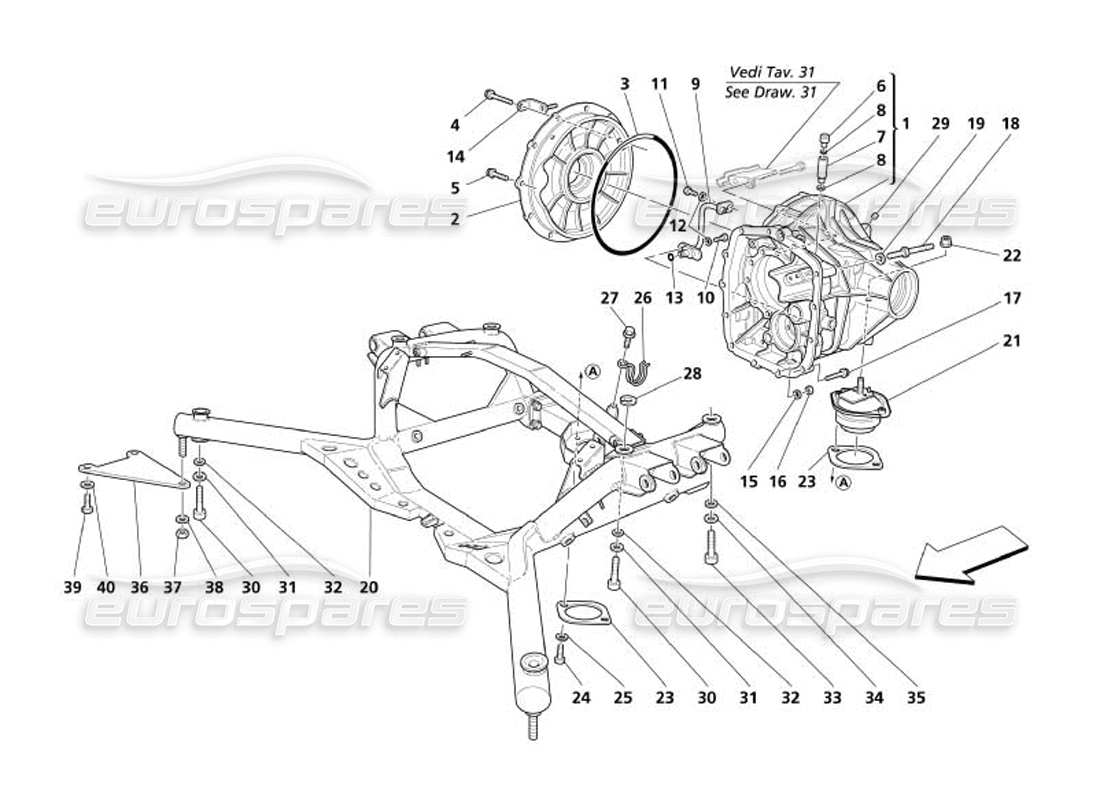 maserati 4200 spyder (2005) caja del diferencial - diagrama de piezas de los bajos traseros