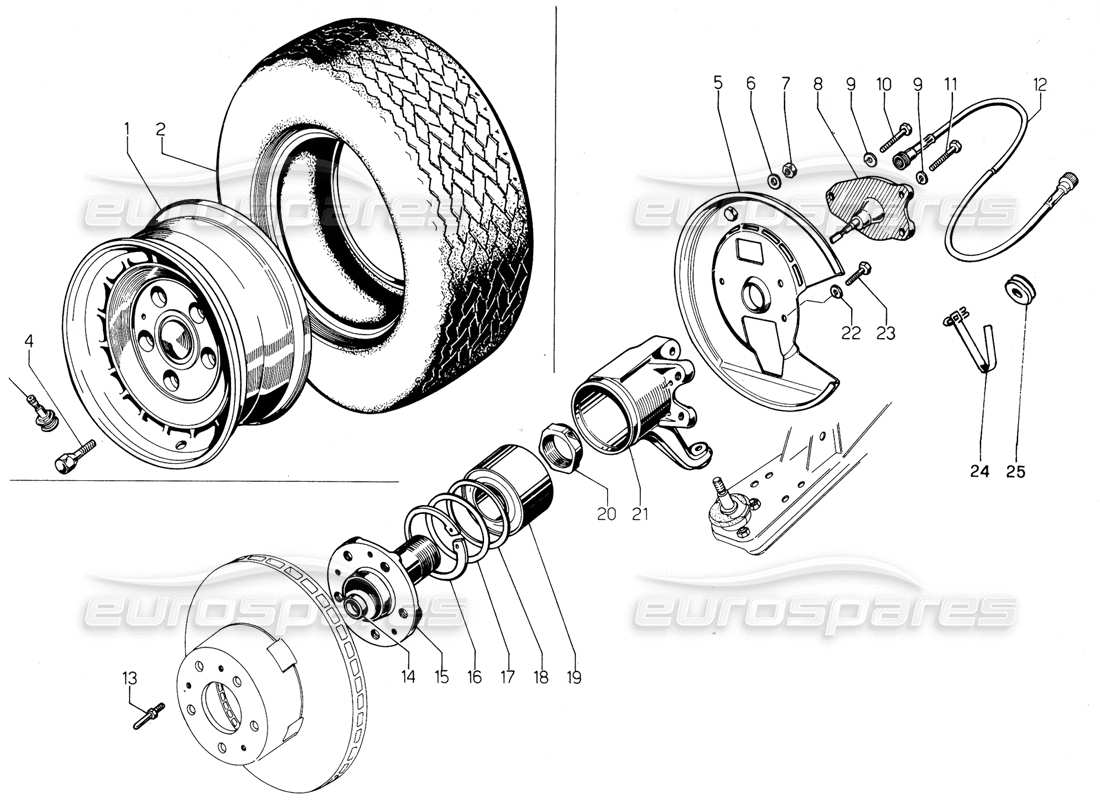 lamborghini urraco p300 diagrama de piezas de la suspensión delantera