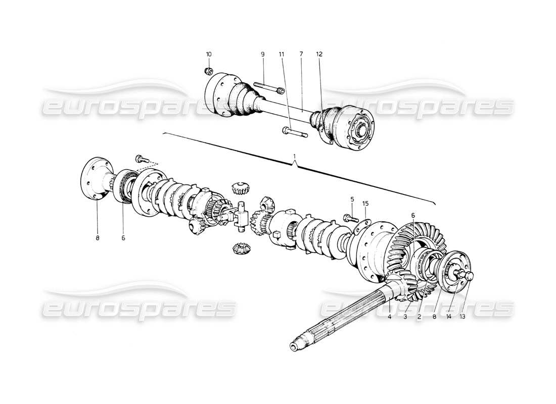 ferrari 512 bb diagrama de piezas del diferencial y los semiejes