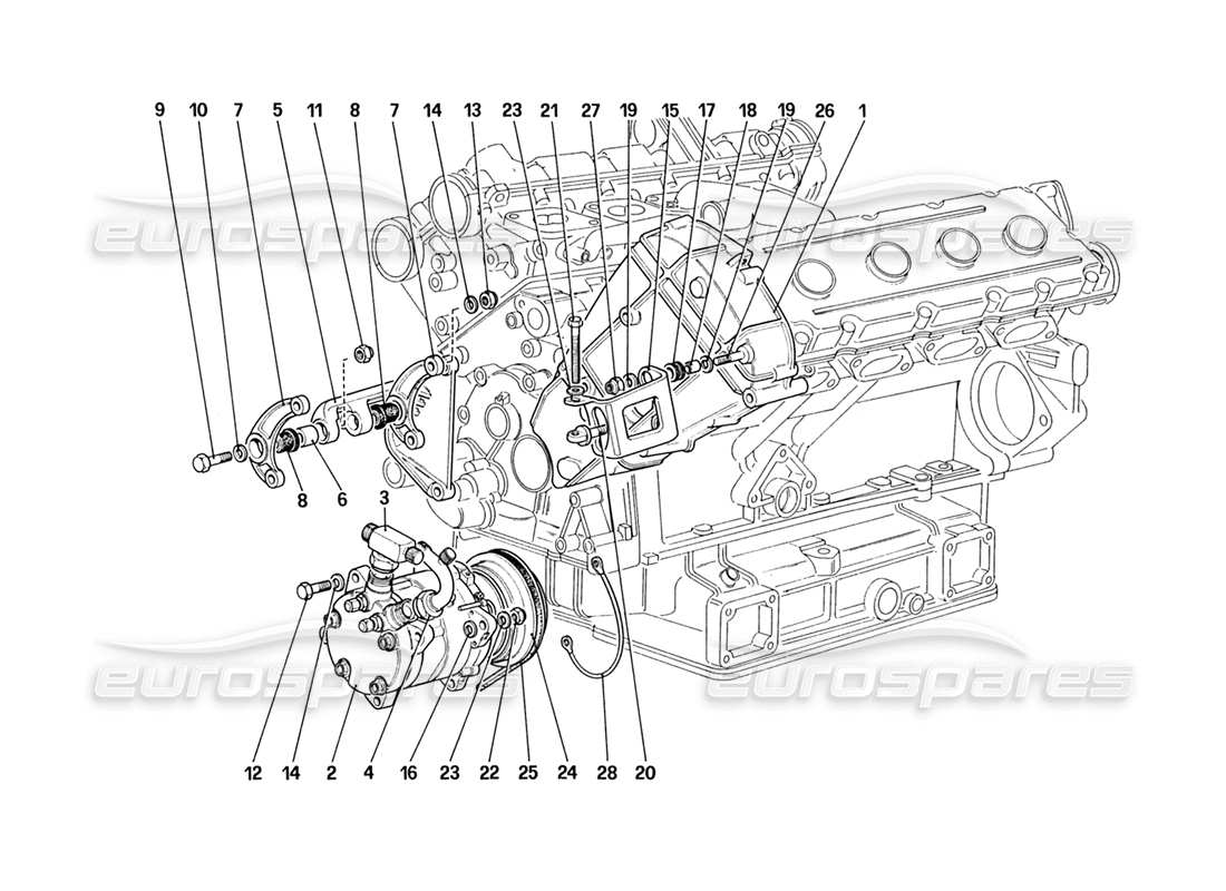 ferrari 328 (1988) diagrama de piezas del compresor y controles del aire acondicionado (no para las versiones ee. uu. y sa)
