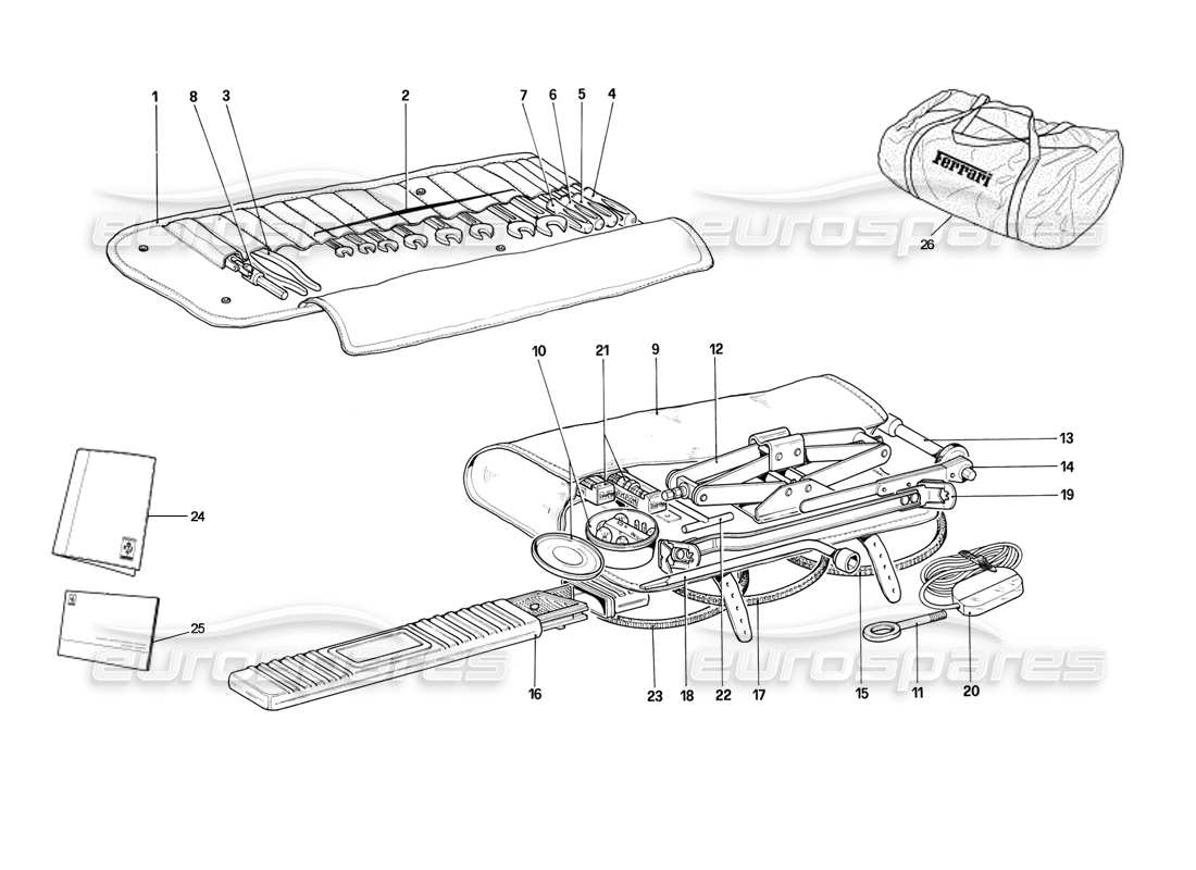 ferrari mondial 3.2 qv (1987) kit de herramientas diagrama de piezas