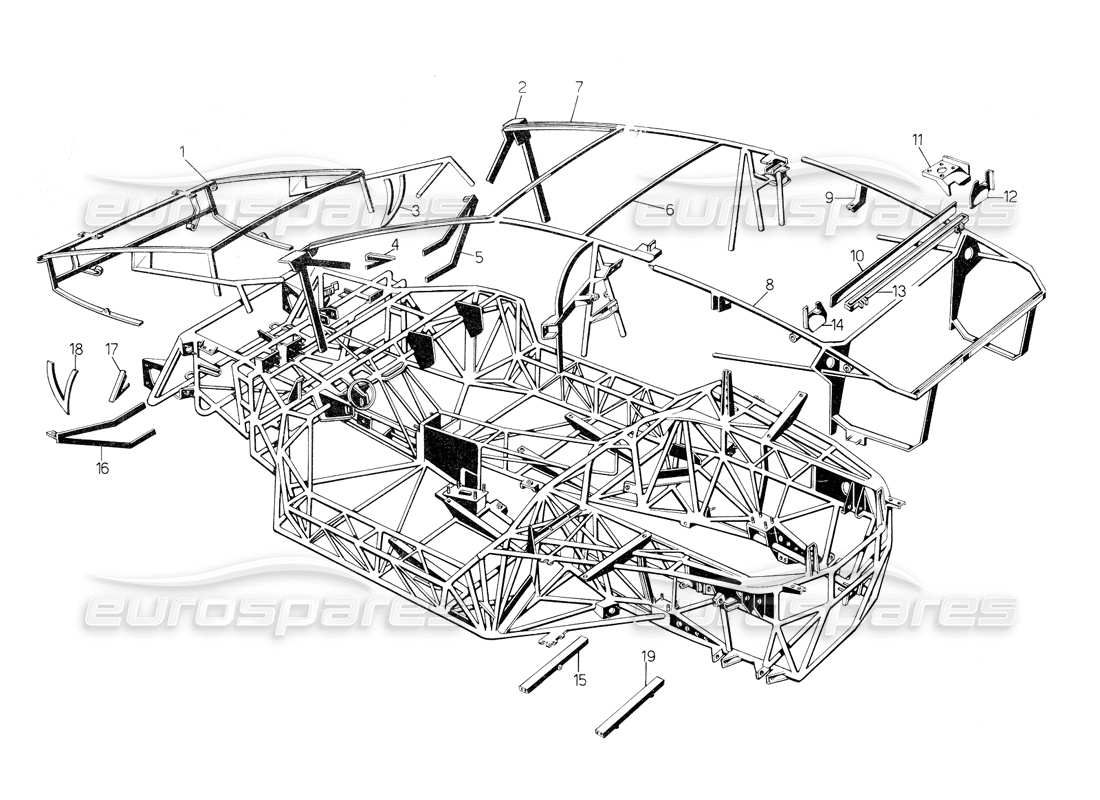 lamborghini countach 5000 qv (1985) diagrama de piezas del chasis