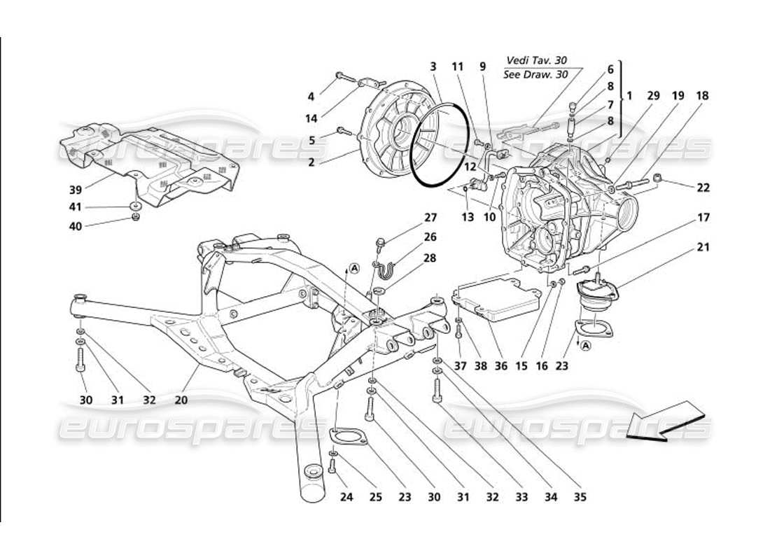 maserati 4200 gransport (2005) caja del diferencial - diagrama de piezas de los bajos traseros
