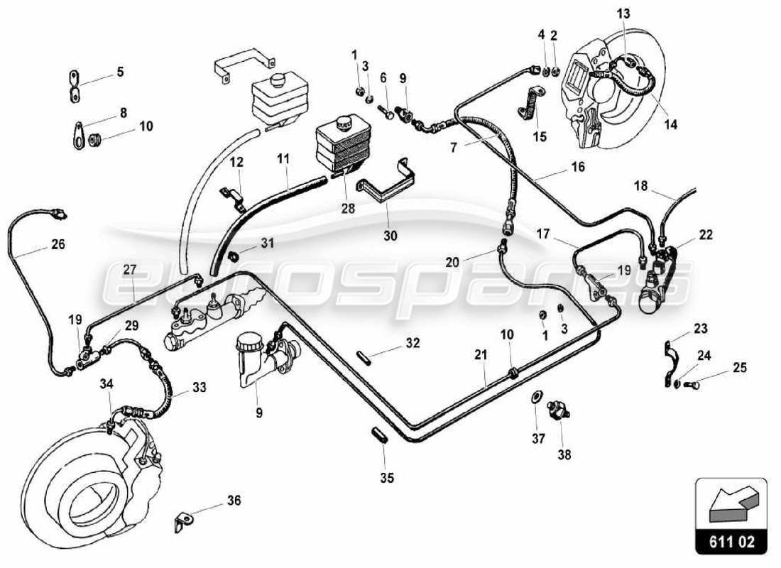 lamborghini miura p400 brake system diagrama de piezas