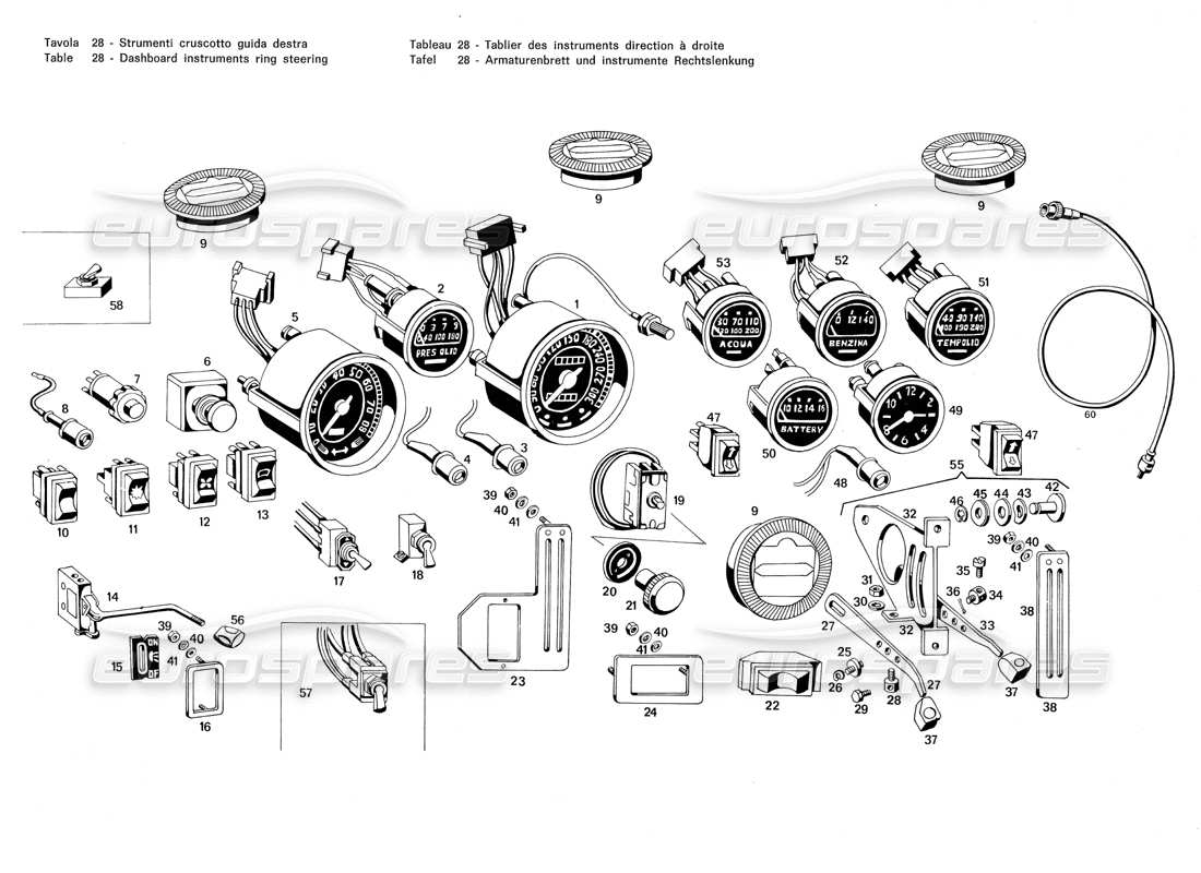 maserati merak 3.0 anillo de instrumentos de tablero de instrumentos diagrama de piezas