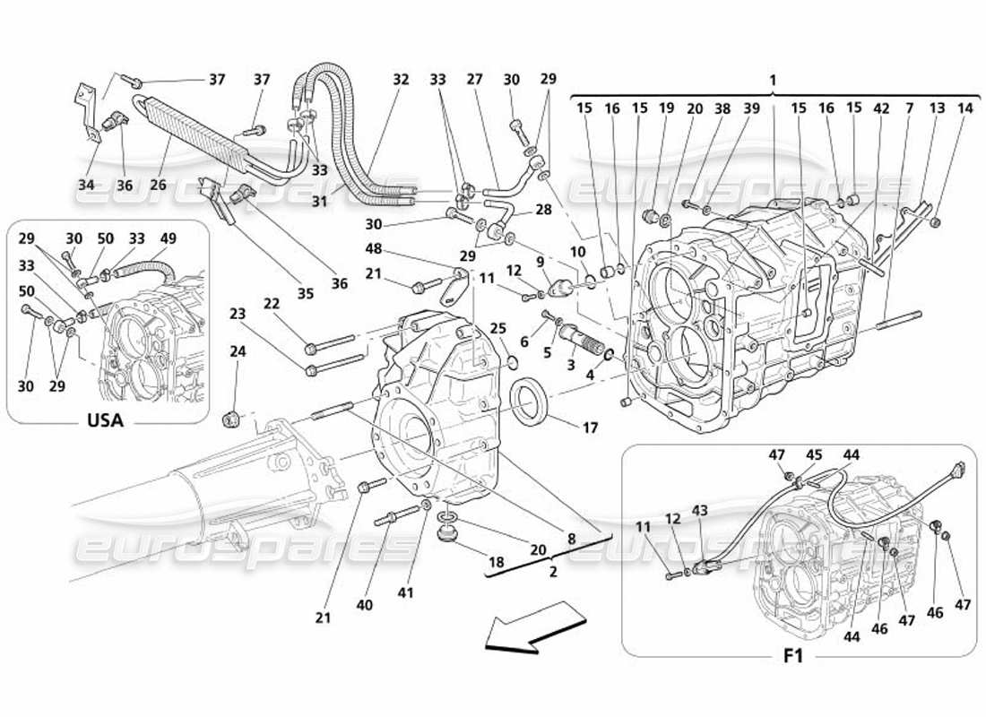 maserati 4200 spyder (2005) caja de cambios - cubierta - diagrama de piezas del radiador de aceite de la caja de cambios
