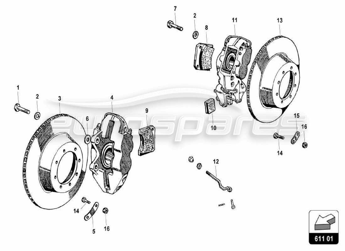 lamborghini miura p400 diagrama de piezas del sistema de frenos