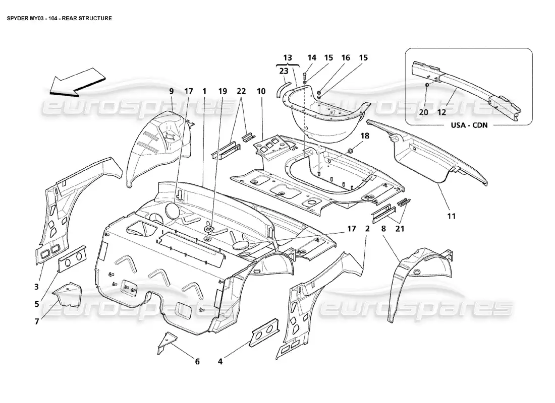 maserati 4200 spyder (2003) estructura trasera diagrama de piezas