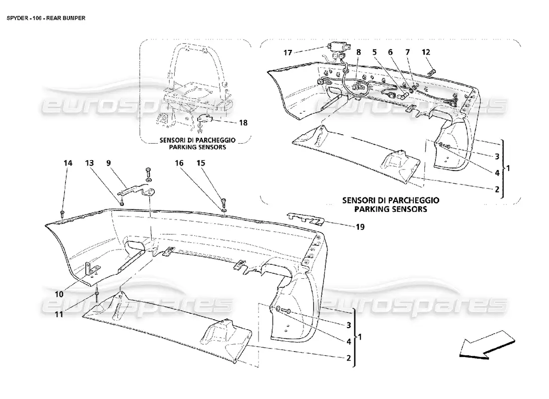 maserati 4200 spyder (2002) parachoques trasero diagrama de piezas