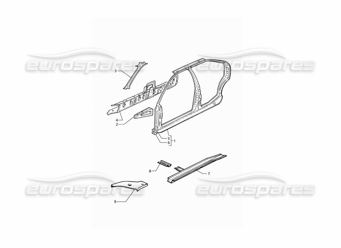 maserati qtp v6 (1996) body shell: side panels part diagram