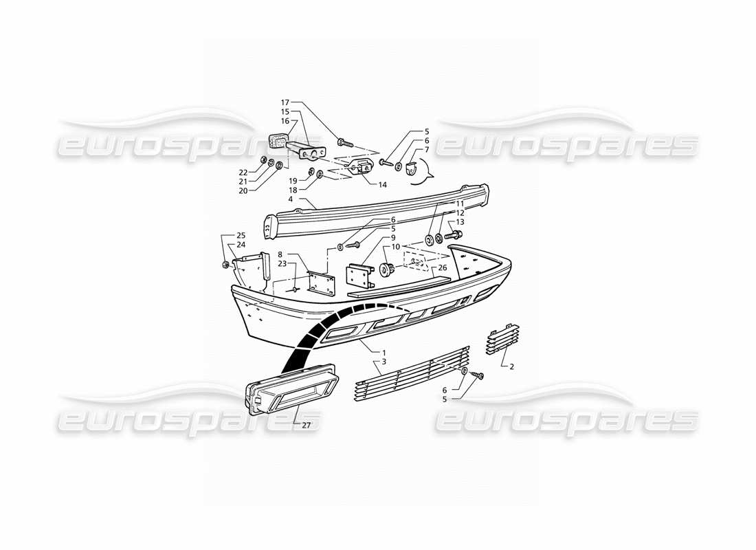 maserati qtp v6 (1996) diagrama de piezas del parachoques trasero