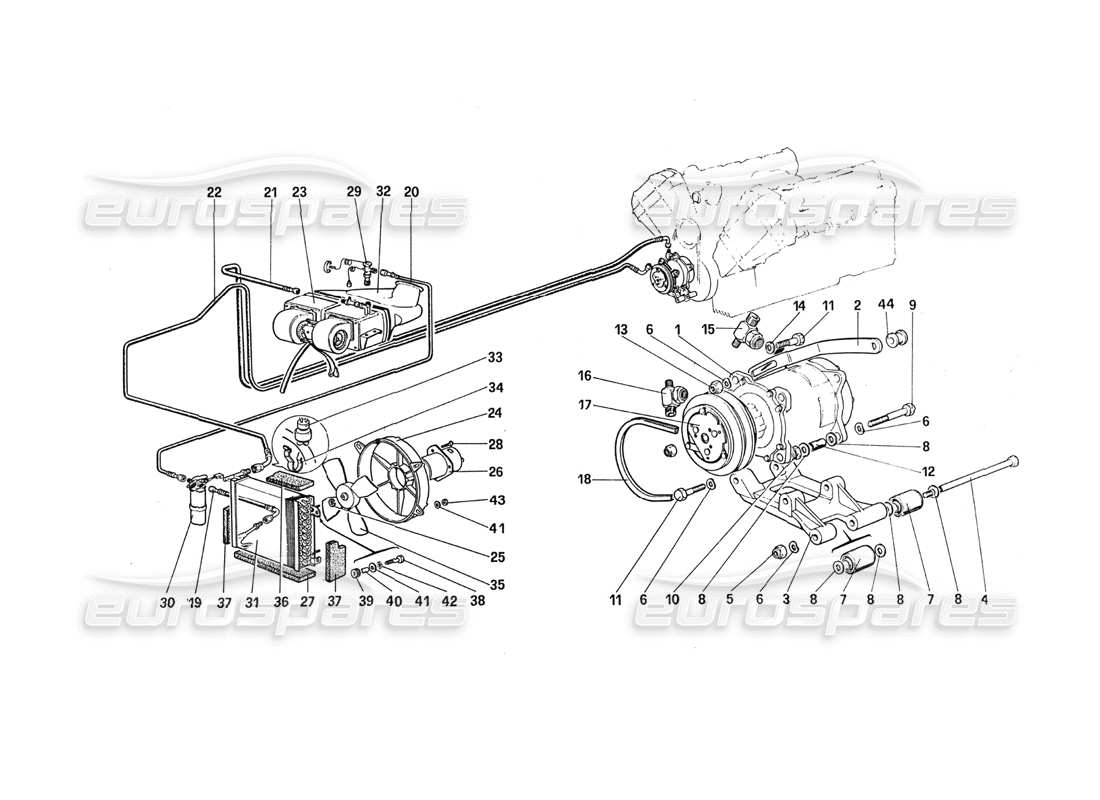 ferrari 288 gto diagrama de piezas del compresor y controles del aire acondicionado