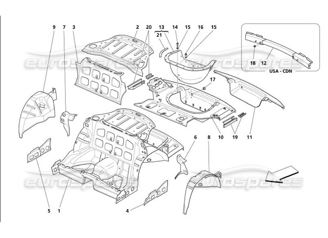 maserati 4200 gransport (2005) diagrama de piezas de la estructura trasera