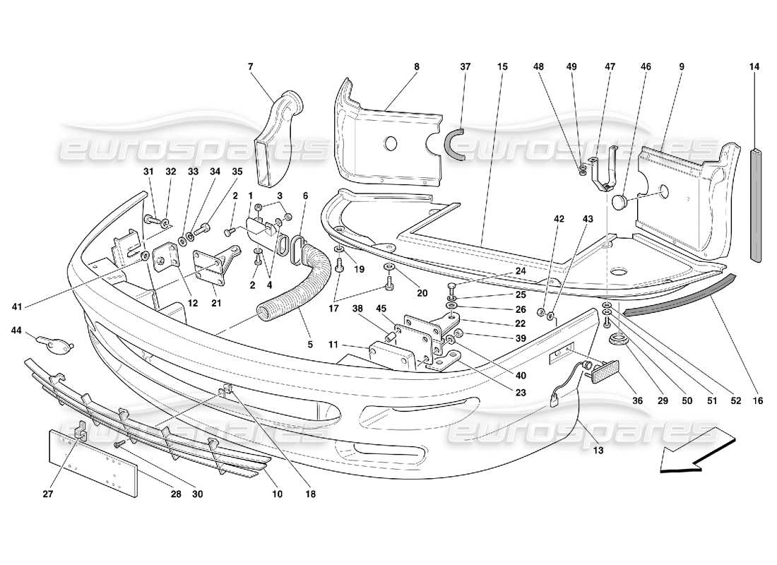 ferrari 456 gt/gta diagrama de piezas del parachoques delantero