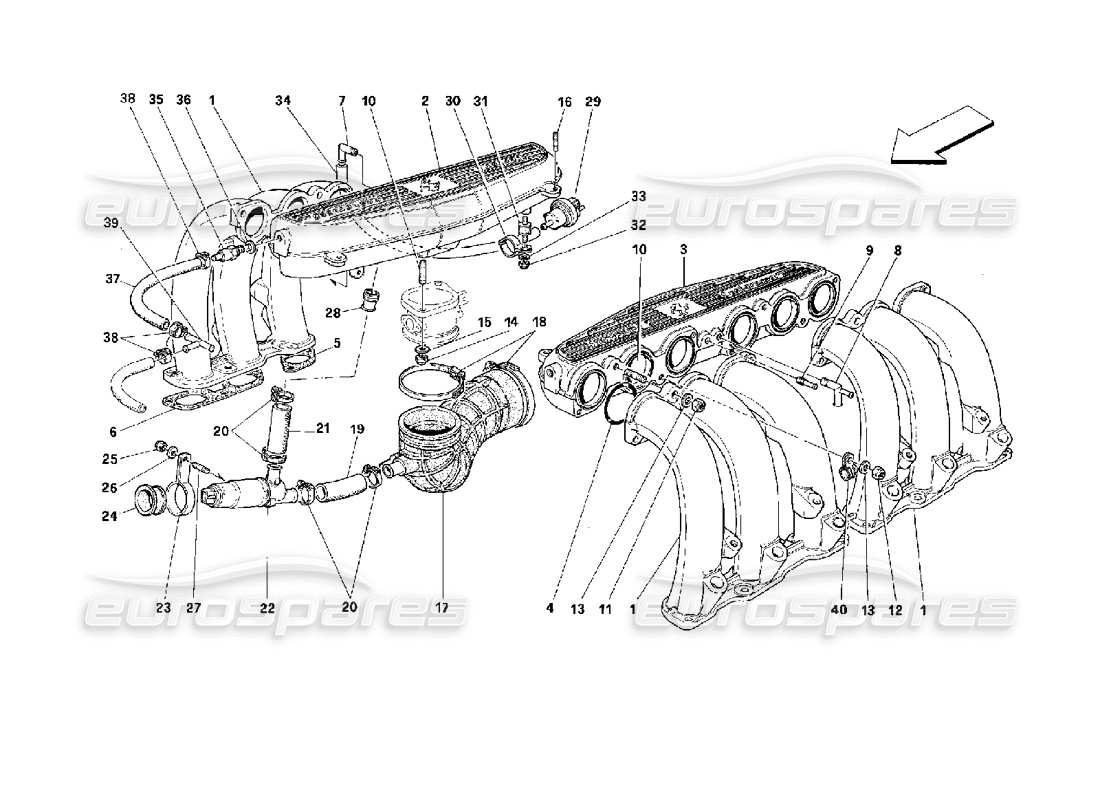 ferrari 512 tr diagrama de piezas de los colectores de admisión de aire