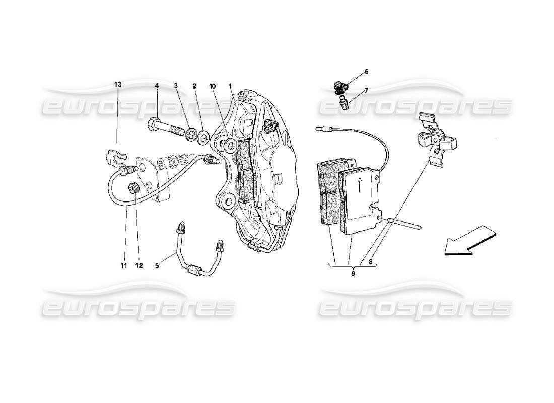 ferrari 512 tr diagrama de piezas de las pinzas de frenos delanteros