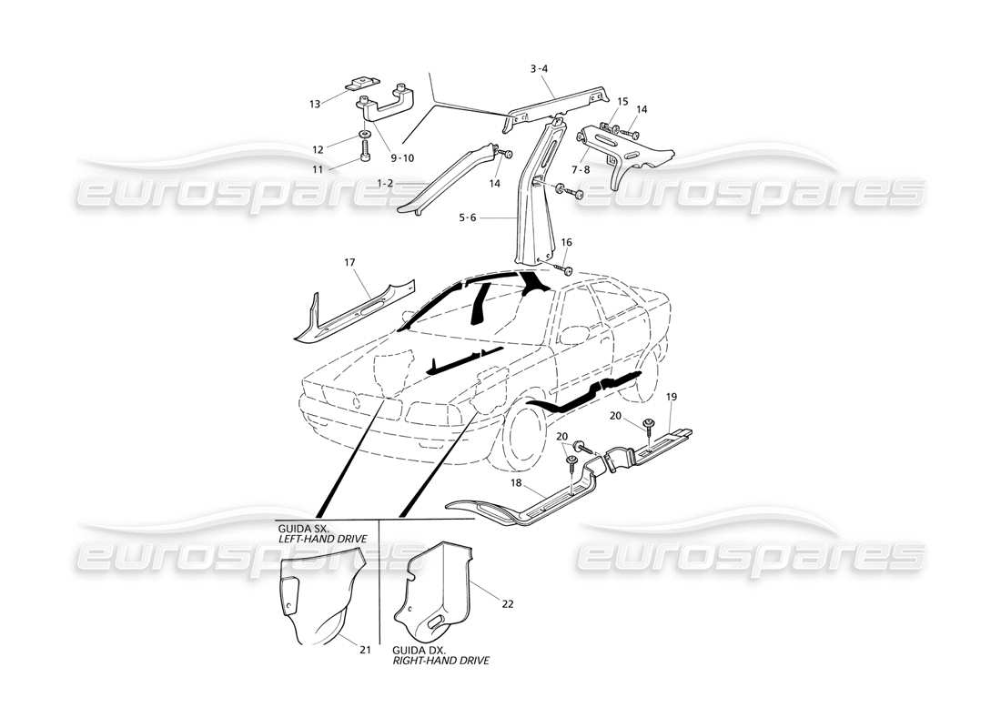 maserati qtp v8 evoluzione adornos interiores: diagrama de piezas de los pilares