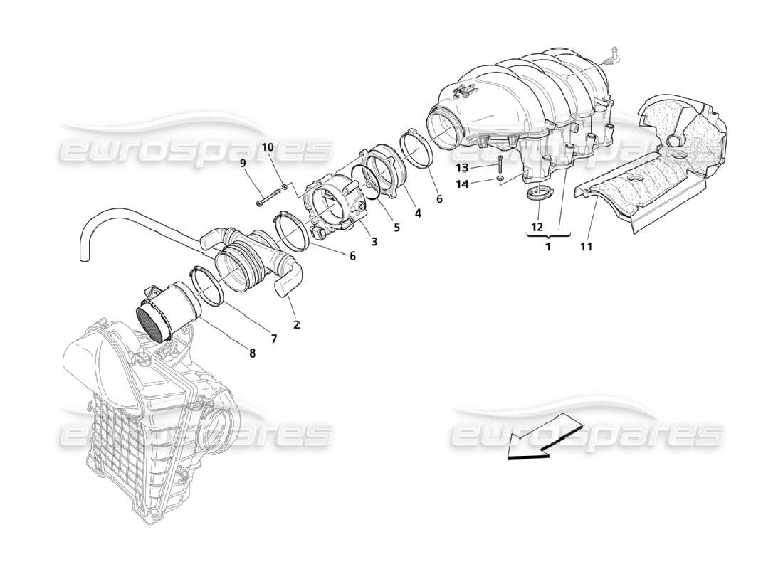maserati qtp. (2006) 4.2 diagrama de piezas del colector de admisión de aire y del soporte del acelerador