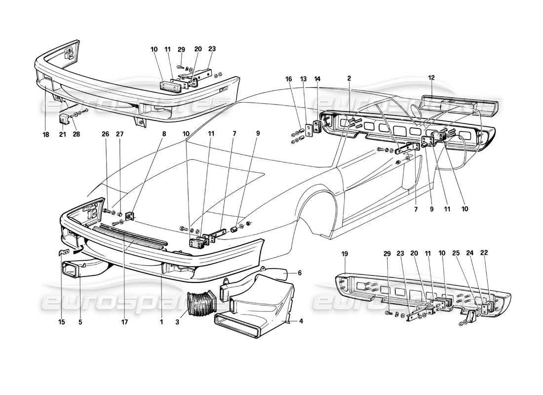 ferrari testarossa (1990) parachoques diagrama de piezas