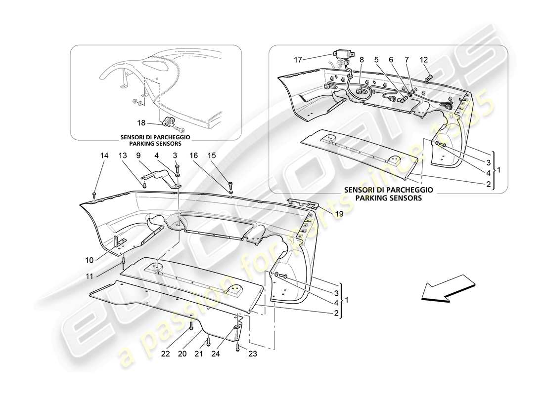 maserati 4200 gransport (2005) diagrama de piezas del parachoques trasero