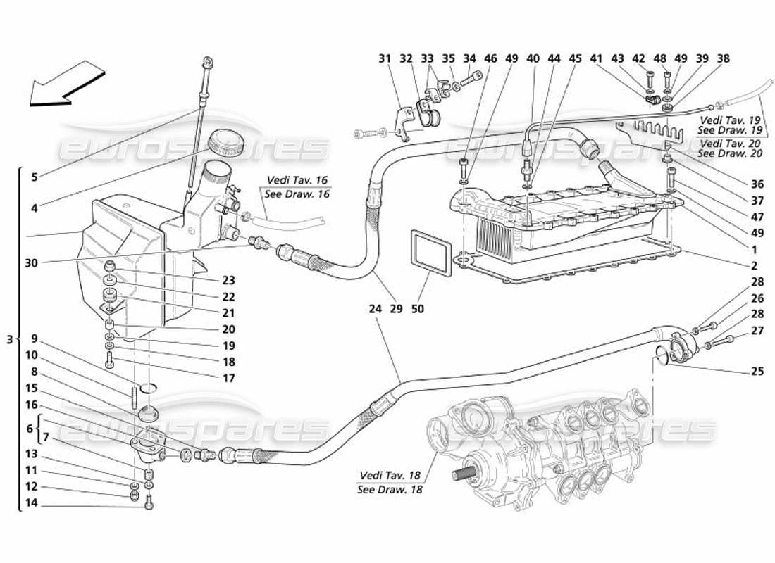 maserati 4200 gransport (2005) sistema de lubricación - tanque - diagrama de piezas del intercambiador de calentador