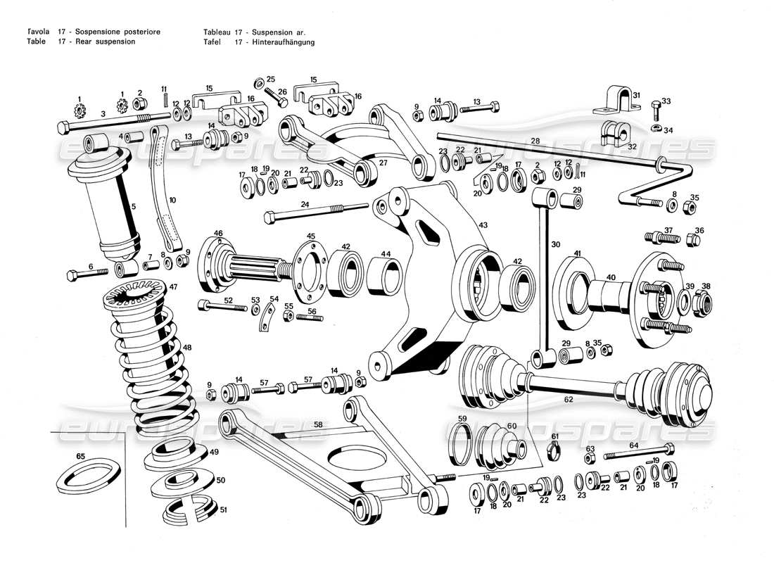 maserati merak 3.0 diagrama de piezas de la suspensión trasera