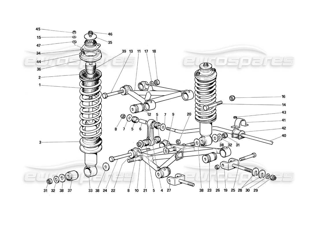 ferrari testarossa (1990) suspensión trasera: brazos transversales y amortiguadores (hasta el número de automóvil 75995) diagrama de piezas