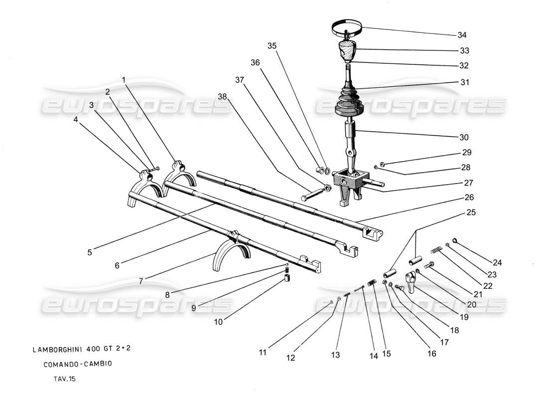 lamborghini 400 gt diagrama de piezas de las horquillas de palanca de la caja de cambios