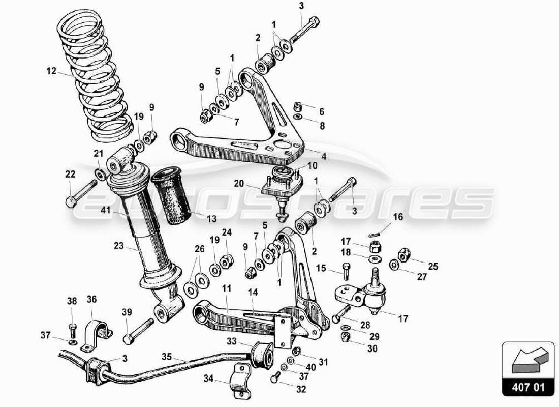 lamborghini miura p400 brazos delanteros diagrama de piezas