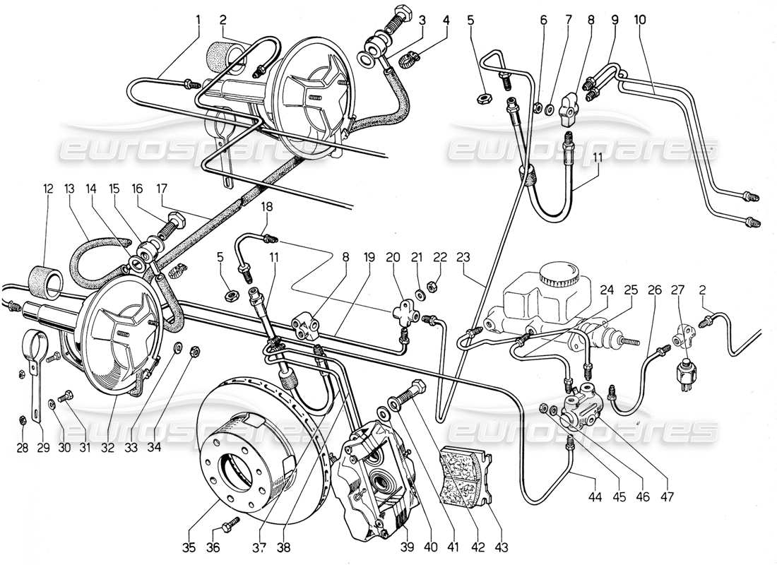lamborghini urraco p300 diagrama de piezas de frenos delanteros