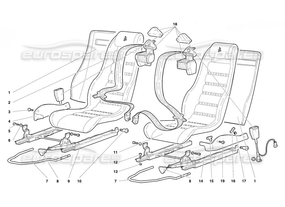 lamborghini 1994 | diablo vt asientos y cinturones de seguridad diagrama de piezas