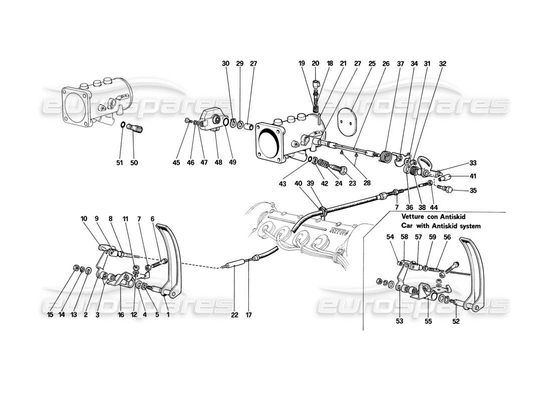 ferrari mondial 3.2 qv (1987) diagrama de piezas de conexión y carcasa del acelerador