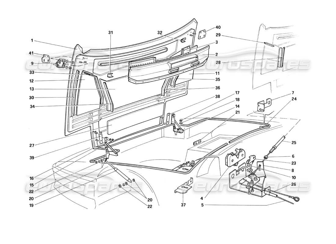 ferrari testarossa (1990) capucha delantera diagrama de piezas