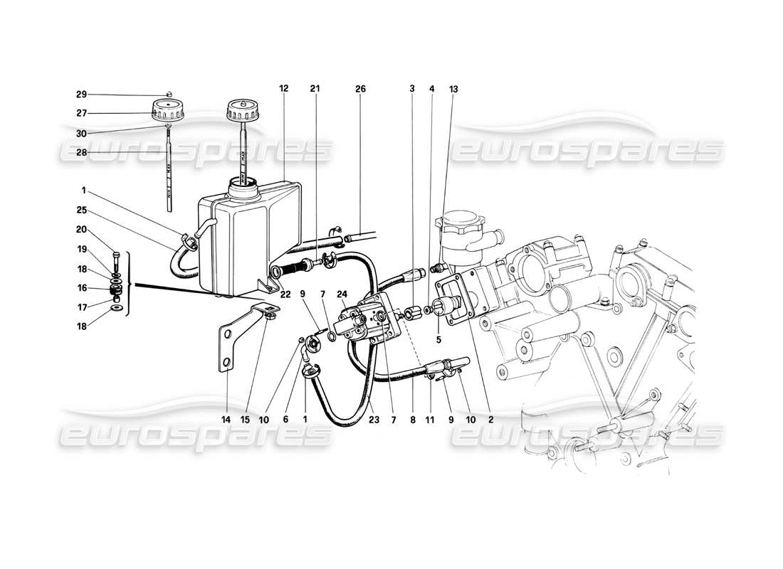 ferrari 400i (1983 mechanical) suspensión trasera: tanque de aceite y bomba de aceite diagrama de piezas