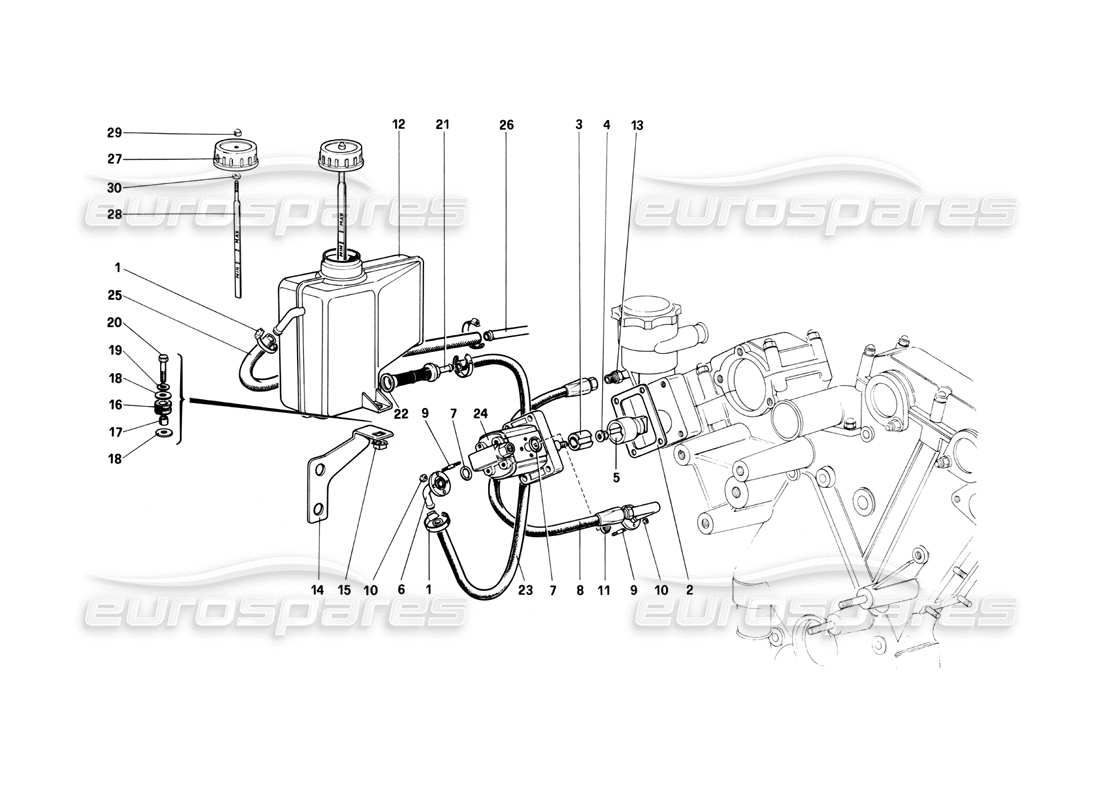 ferrari 400i (1983 mechanical) suspensión trasera: diagrama de piezas del tanque de aceite y de la bomba de aceite